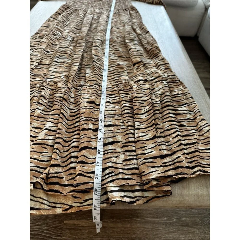Faithfull the Brand Wyldie Midi Dress Tiger Striped Size 4 or Small Midi Smocked - Picture 11 of 11